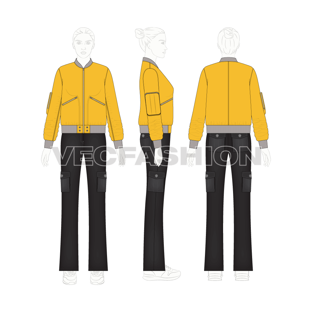 Women Bomber Jacket Flat Sketch