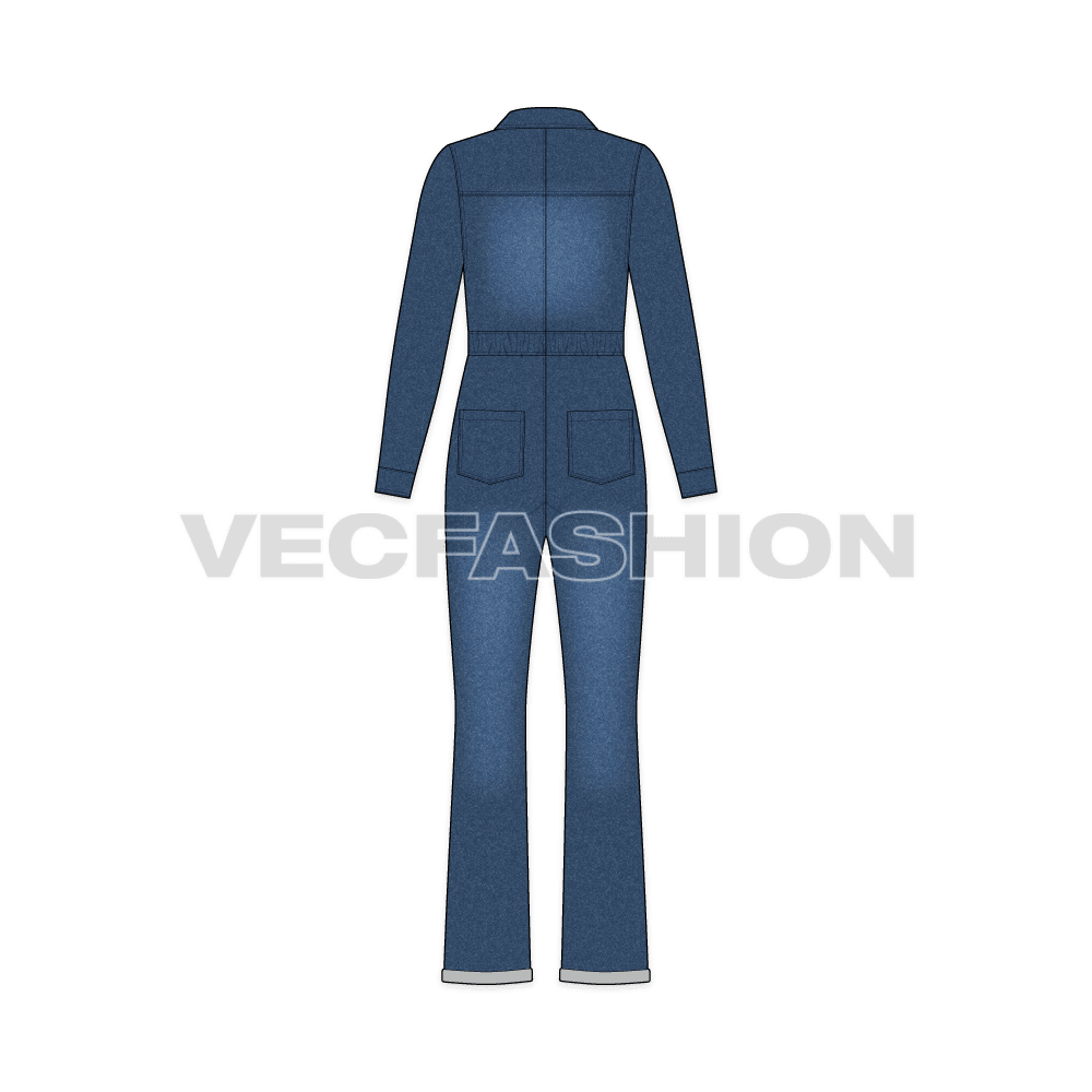 Women Denim Boiler Suit Flat Sketch