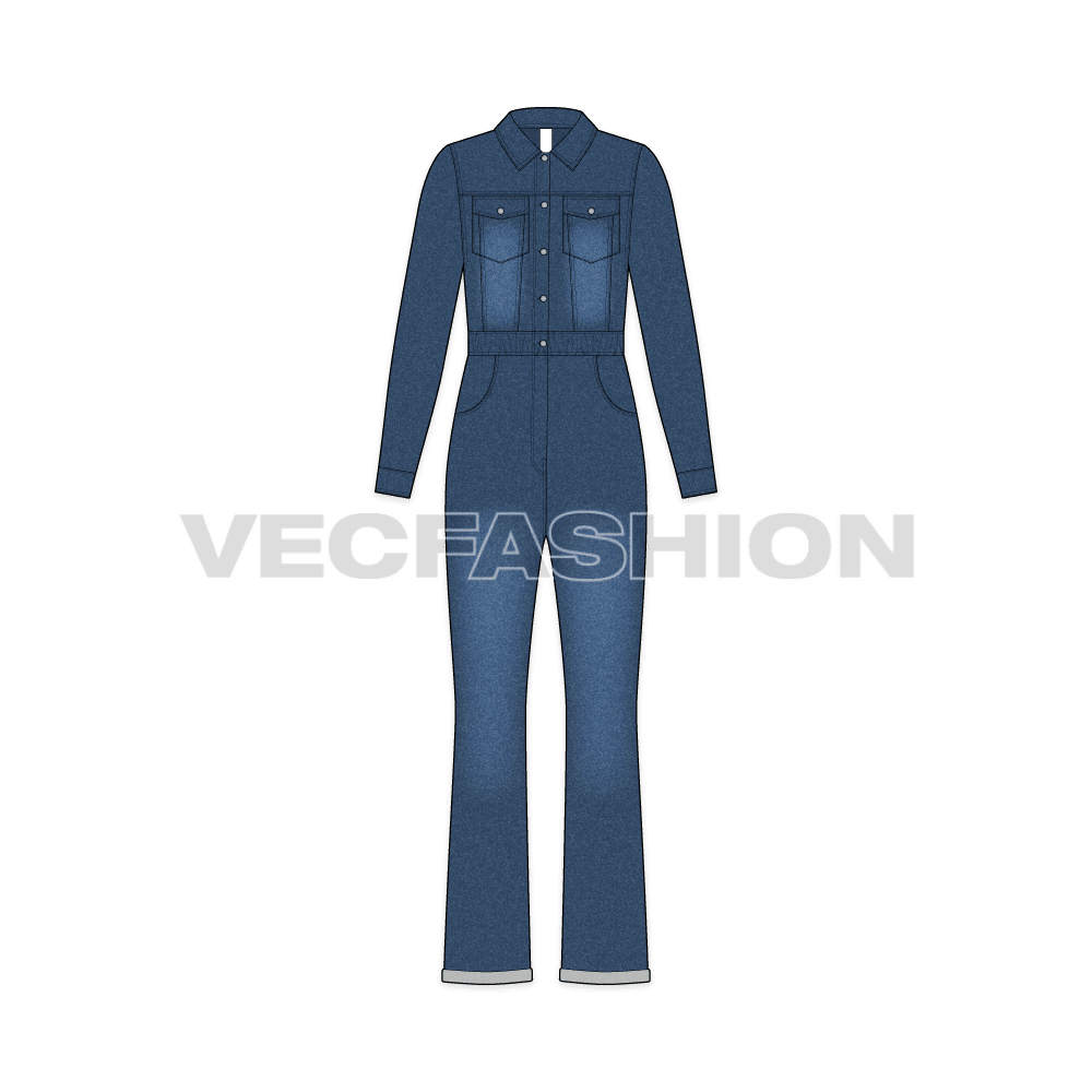 Women Denim Boiler Suit Flat Sketch