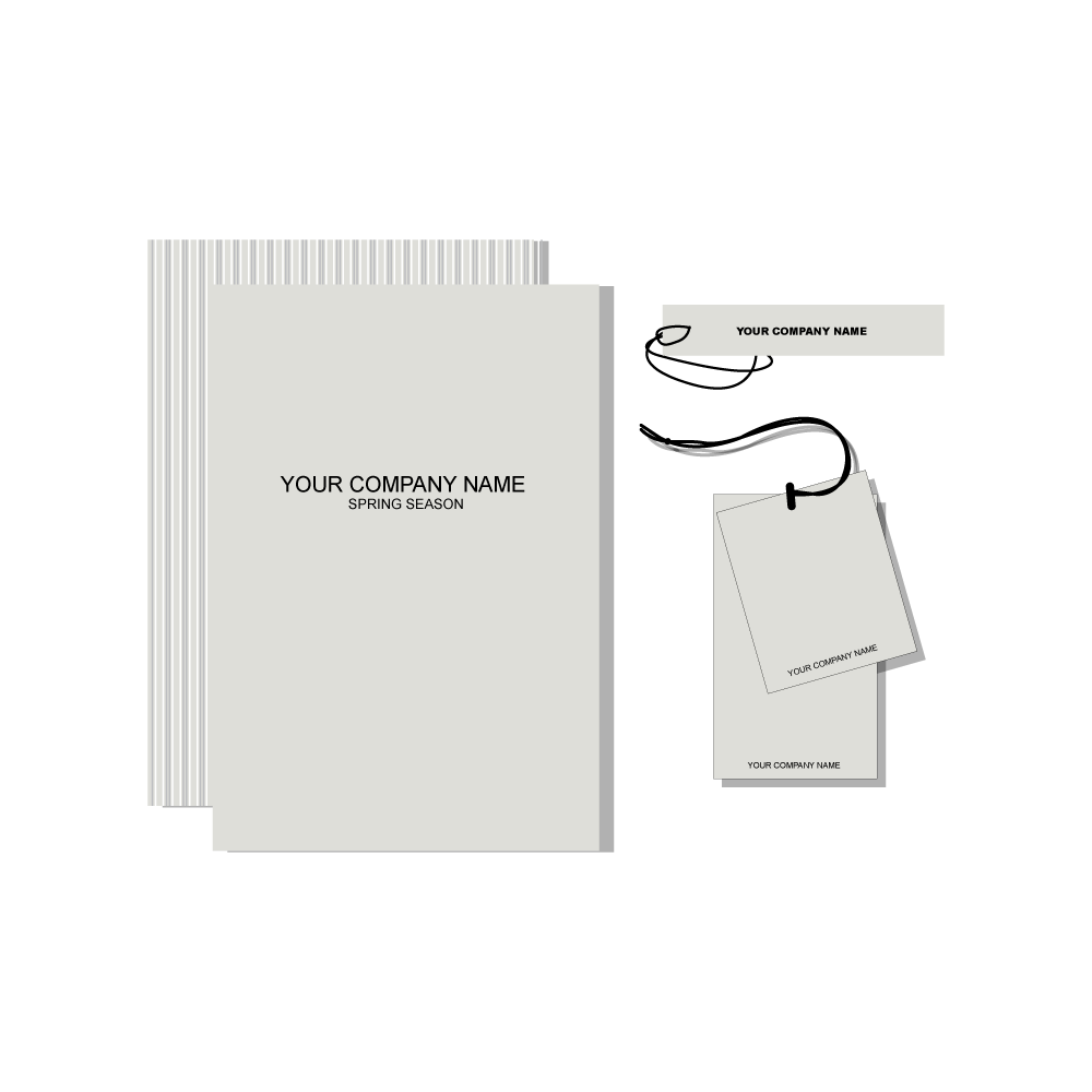 A very useful collection of Brand Packaging Material. It has a design for a Line Sheet book cover, Double Swing Tag design and a thin one as well.