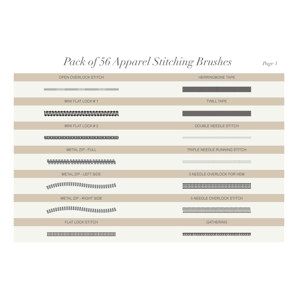 Pack of 56 Apparel Stitching Vector Brushes