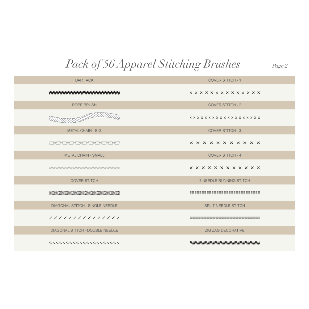 Pack of 56 Apparel Stitching Vector Brushes