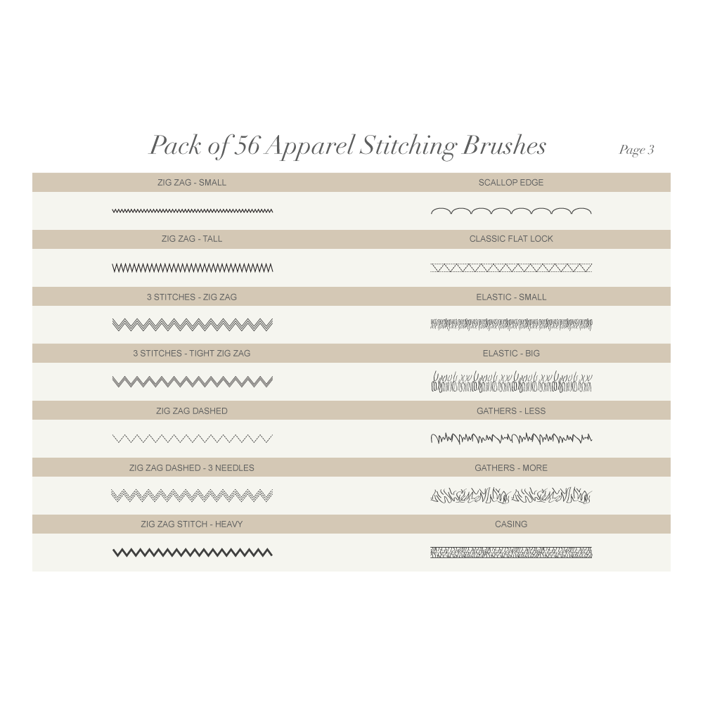 Pack of 56 Apparel Stitching Vector Brushes