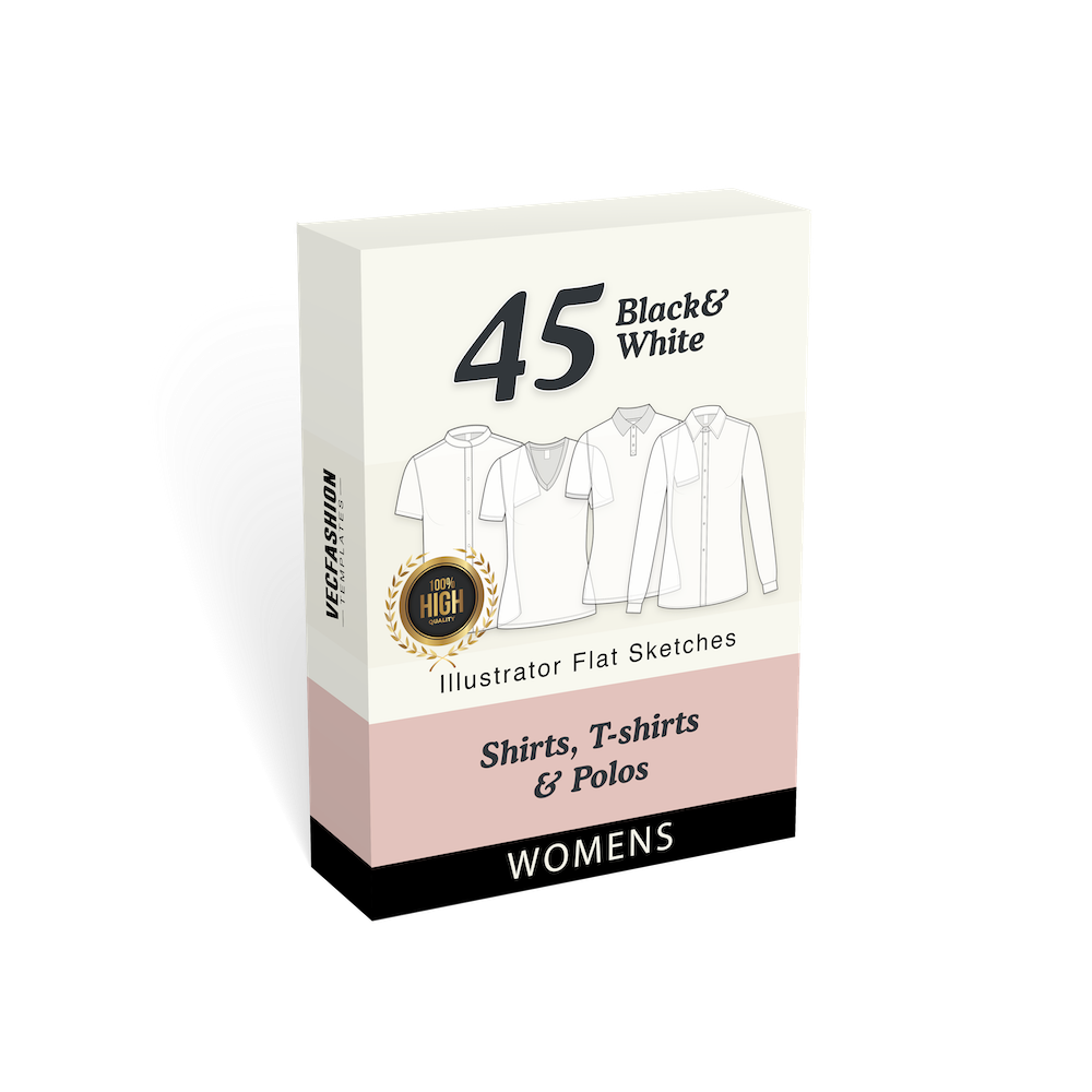 Pack of Black and White Women 45 Shirts and T-shirts Flat Sketches