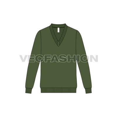 Mens V Neck Merino Wool Pullover Sweater, showing front view