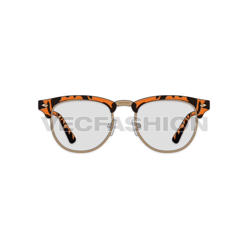 A vector template of Classic Eye Glasses. It has a printed two tone half frame glasses and looks very elegant can be worn by both men and women.