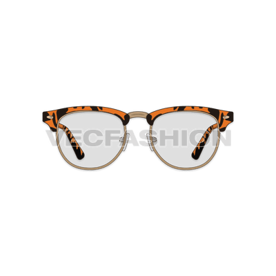 A vector template of Classic Eye Glasses. It has a printed two tone half frame glasses and looks very elegant can be worn by both men and women.