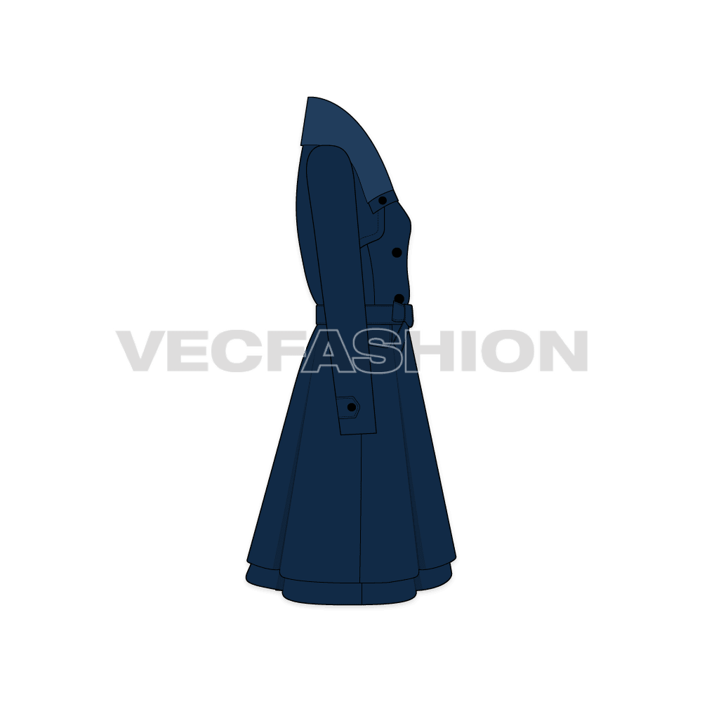 A vector illustrator template for Classy Double Breasted Coat. It has an oversized stylized collar with button placket to fasten. A great choice or heavy winter collections especially snowy season.