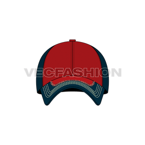 A vector illustrator template of Cotton Twill Baseball Cap. It is illustrated in four views showing all construction details. Just add your logo and send to your supplier for manufacturing.