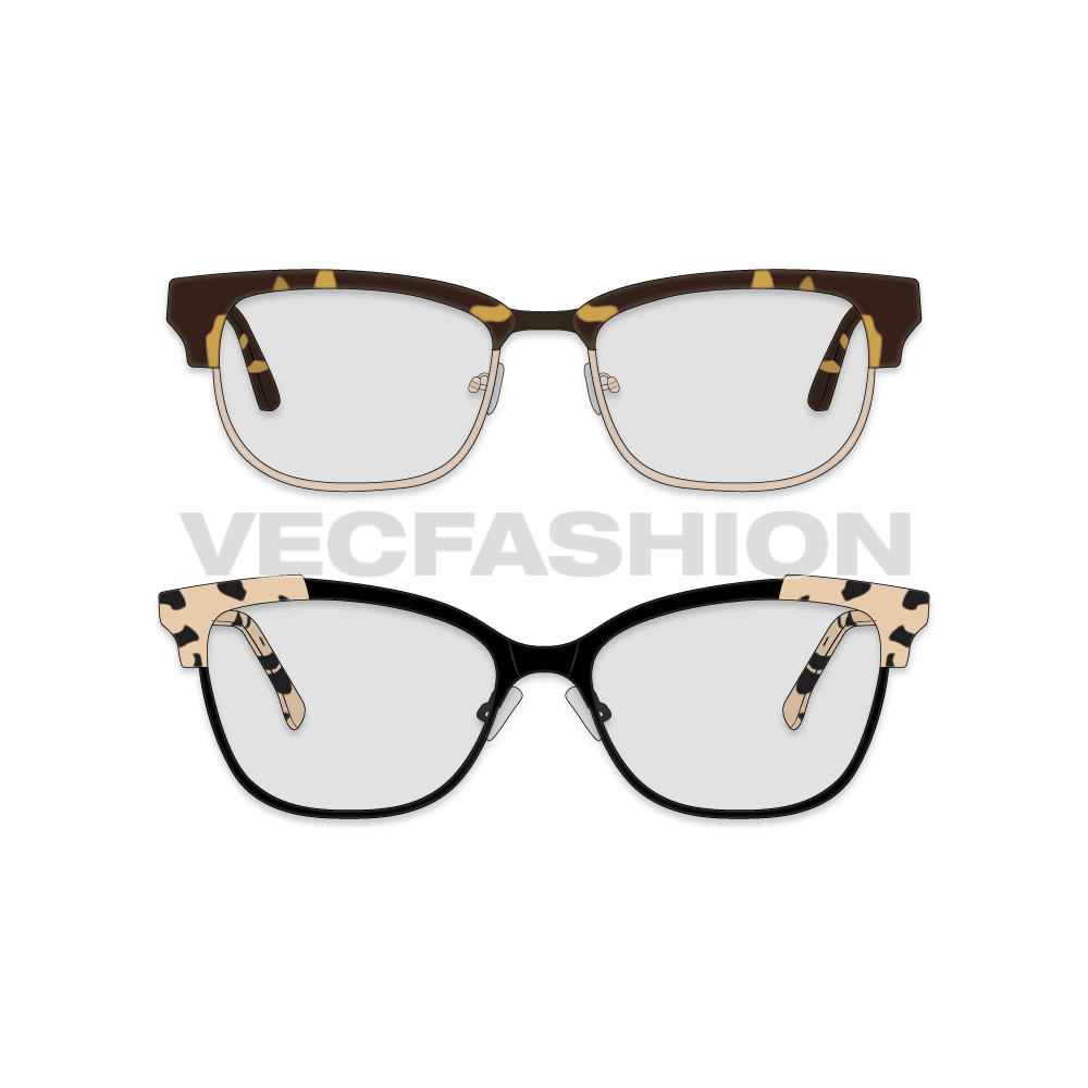A vector template of Elegant Eye Glasses. It has two designs in one can be used as general powered glasses or as sun glasses as well with dark shades.