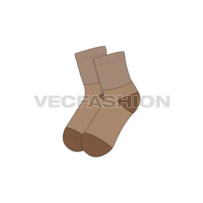 An illustrator fashion cad for Kids Cotton Socks. It has longer ribbed cuff with dark colored toes. 