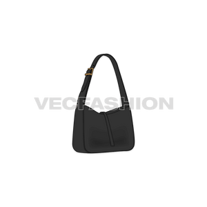 A vector illustration of a Leather Hobo Bag. It is a very sleek design with beautiful rendering in black. It is drawn with 4 views just add your logo on it in silver or gold color and it is ready to send to your manufacturer.