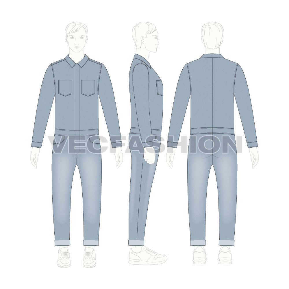 Men Denim Boiler Suit Template