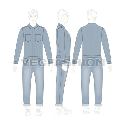 Men Denim Boiler Suit Template