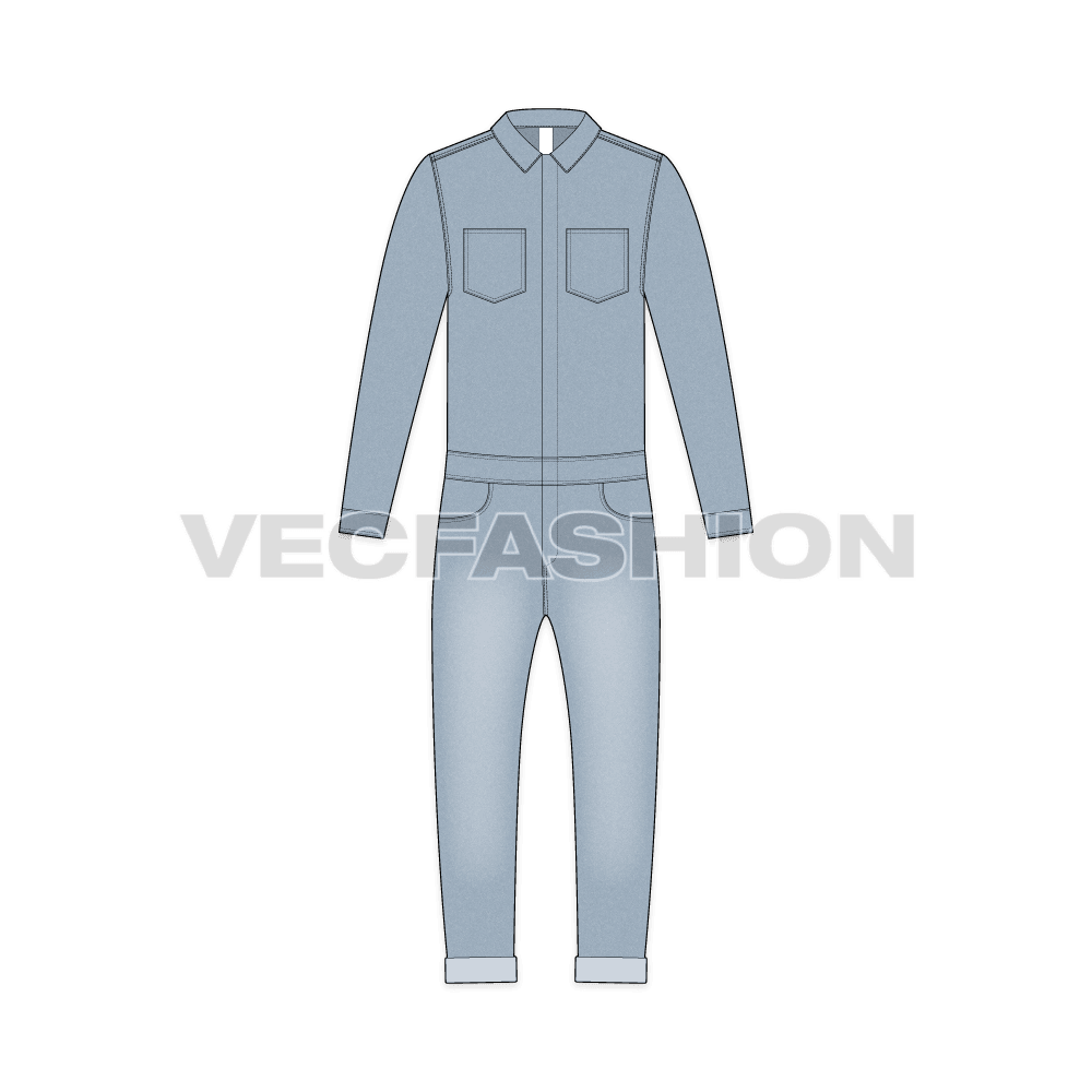 Men Denim Boiler Suit Template