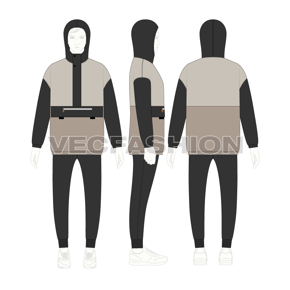 Men Oversized Jacket Vector Flat Sketch