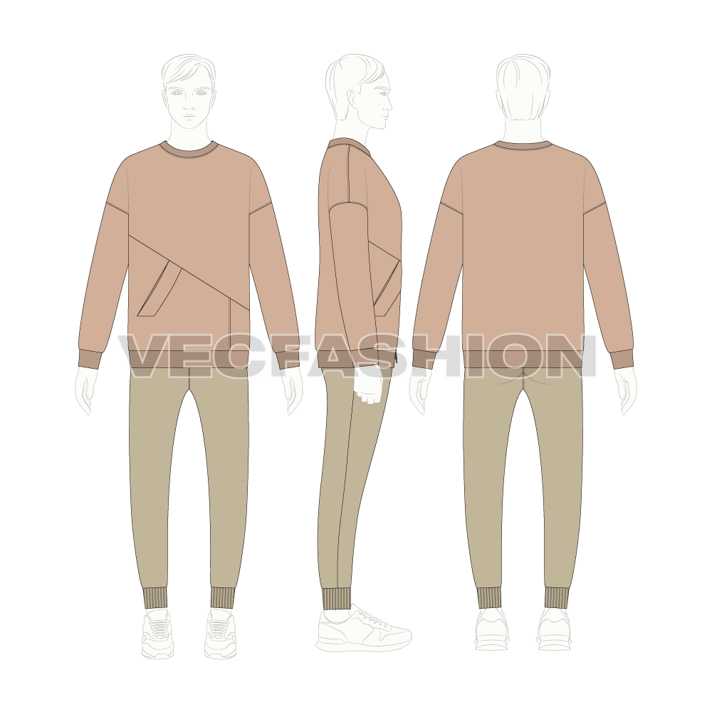 Men Oversized Sweater Flat Sketch