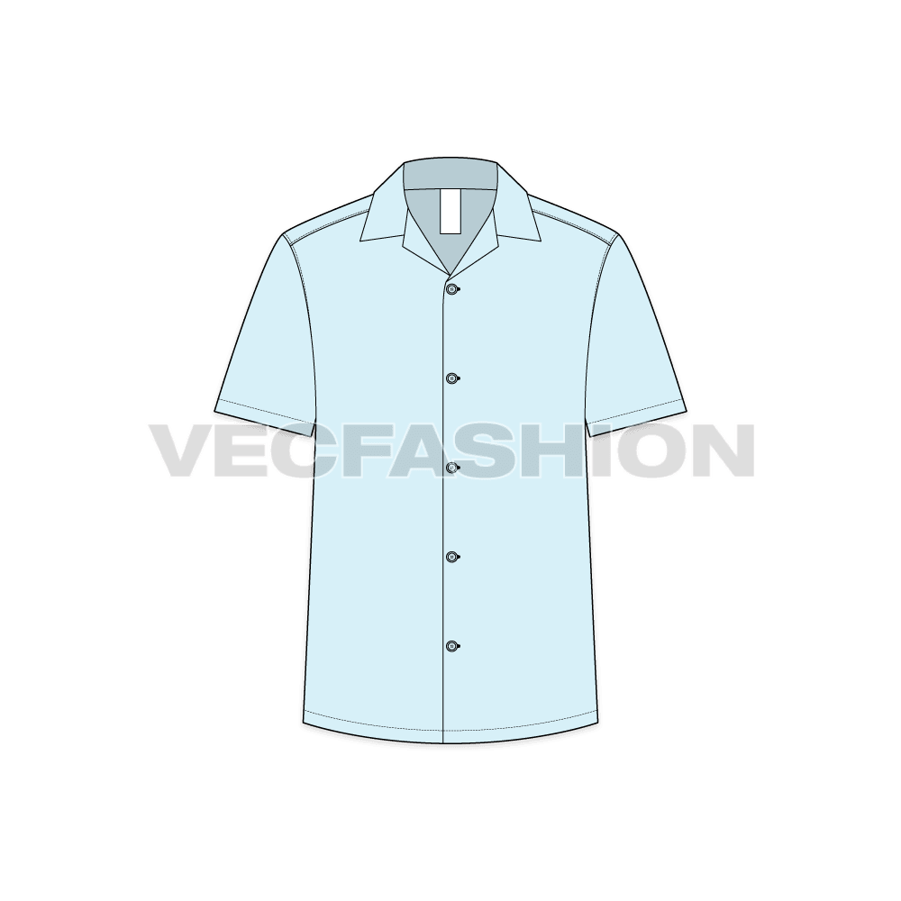 Mens Beach Shirt Flat Sketch front view