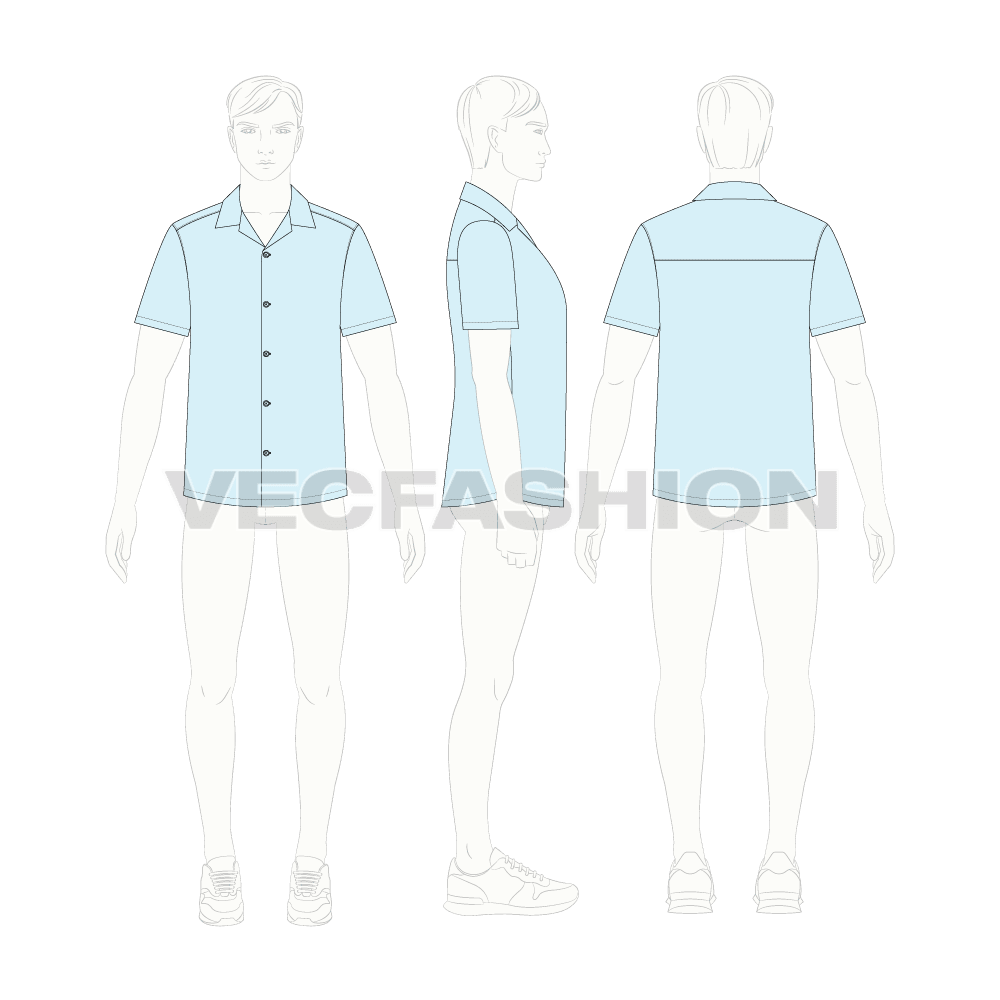 Mens Beach Shirt Flat Sketch