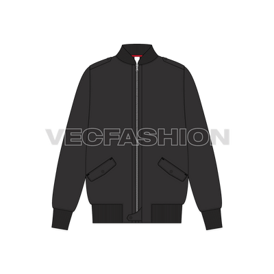 Mens Black Bomber Jacket front view
