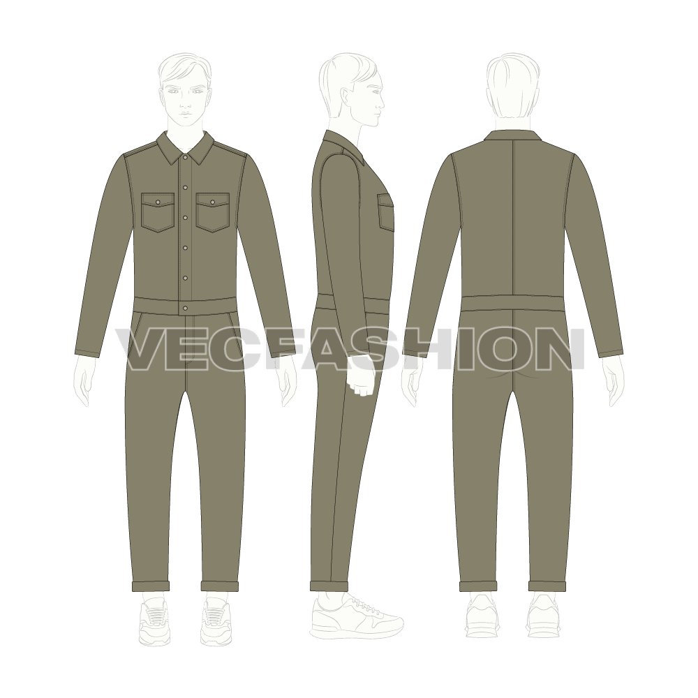 Mens Boiler Suit Vector Sketch