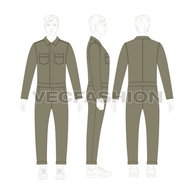 Mens Boiler Suit Vector Sketch