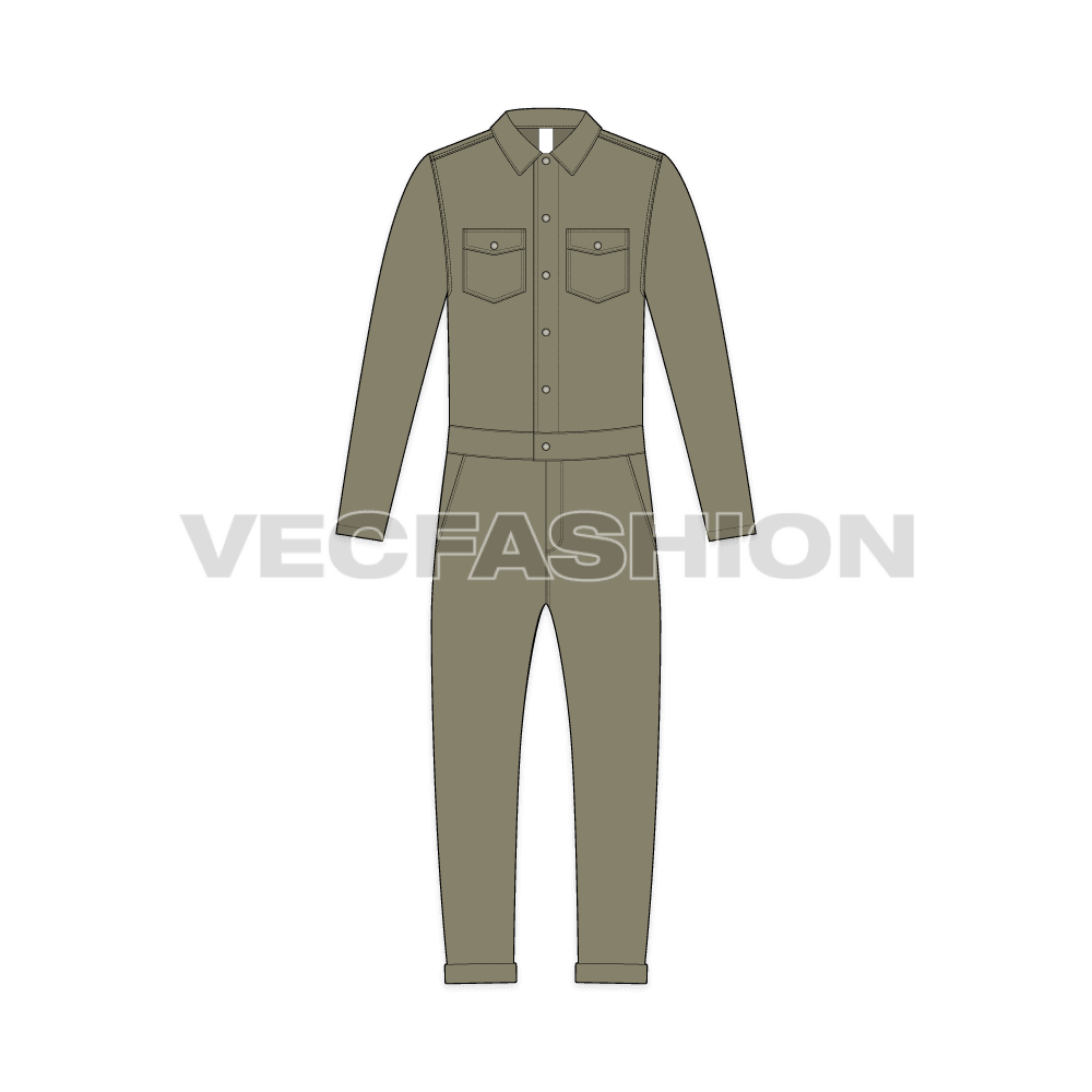 Mens Boiler Suit Vector Sketch