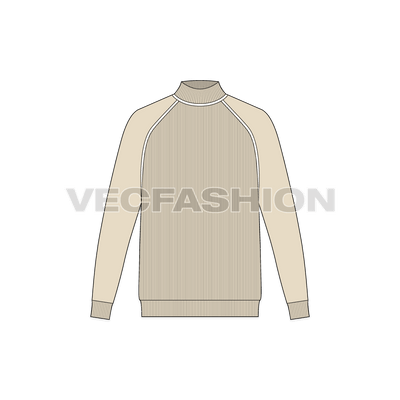men cashmere roll neck sweater jumper, raglan sleeve, rib, front view