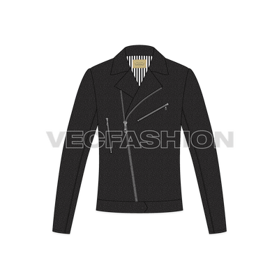Mens Classic Biker Jacket Vector Template front view
