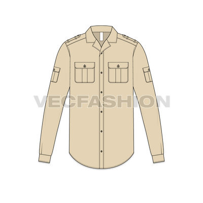 Mens Classic Khaki Color Bush Shirt