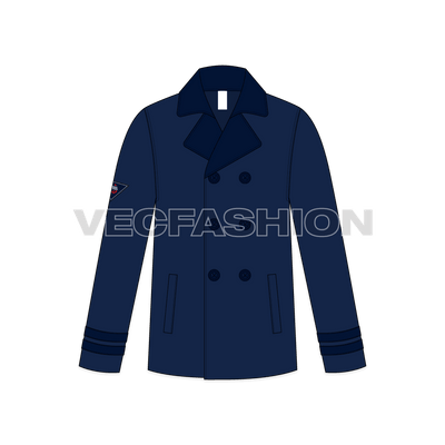 Mens Classic Navy Blue Pea Vector Coat front view
