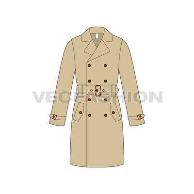 Mens Classic Trench Coat Vector Template front view