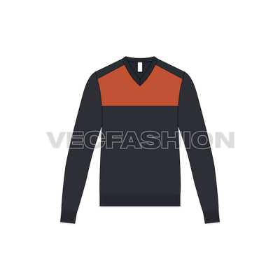 Mens Color Blocked V-neck Sweater, front view