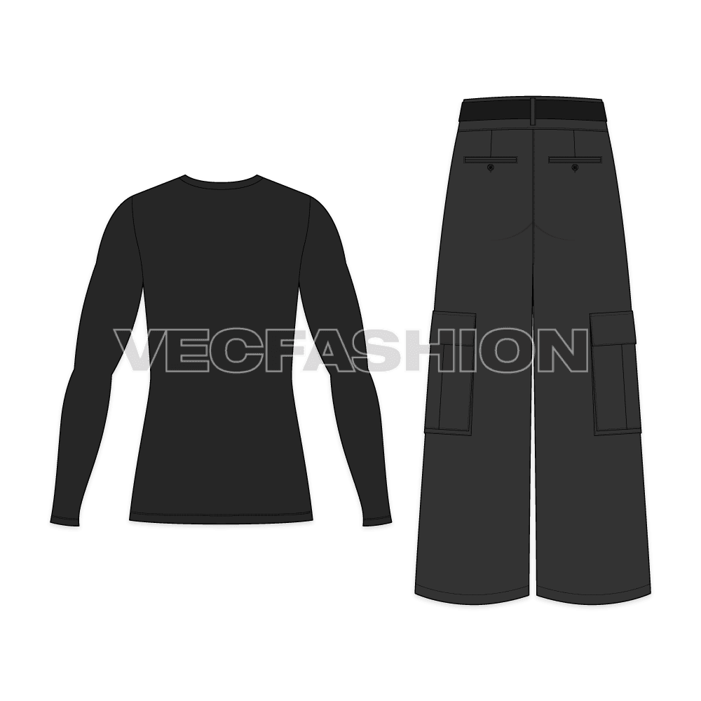 Mens High Waisted Wide Leg Cargo Pants