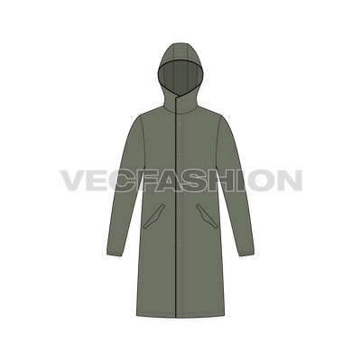 Mens Hooded Rain Coat front view