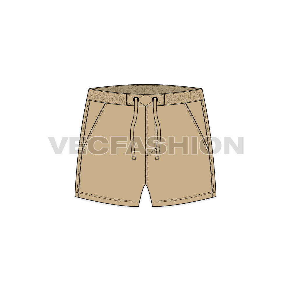 Mens Khaki Swim Shorts front view