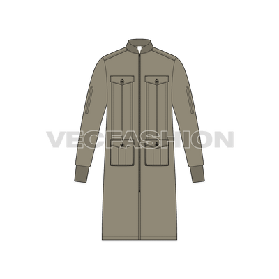Mens Long Bomber Jacket front view