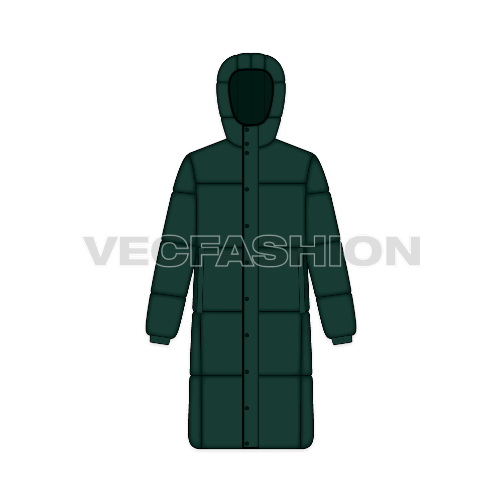 Mens Long Length Puffer Coat front view