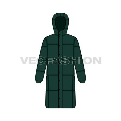 Mens Long Length Puffer Coat front view