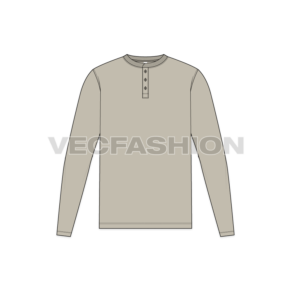 Mens Long Sleeved Henley Neck Shirt