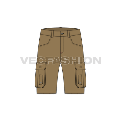Mens Military Inspired Khaki Cargo Shorts