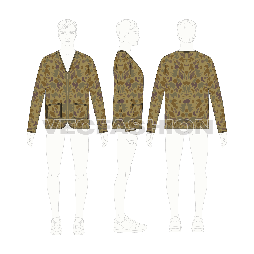 Mens Oversized Camo Cardigan Vector Sketch