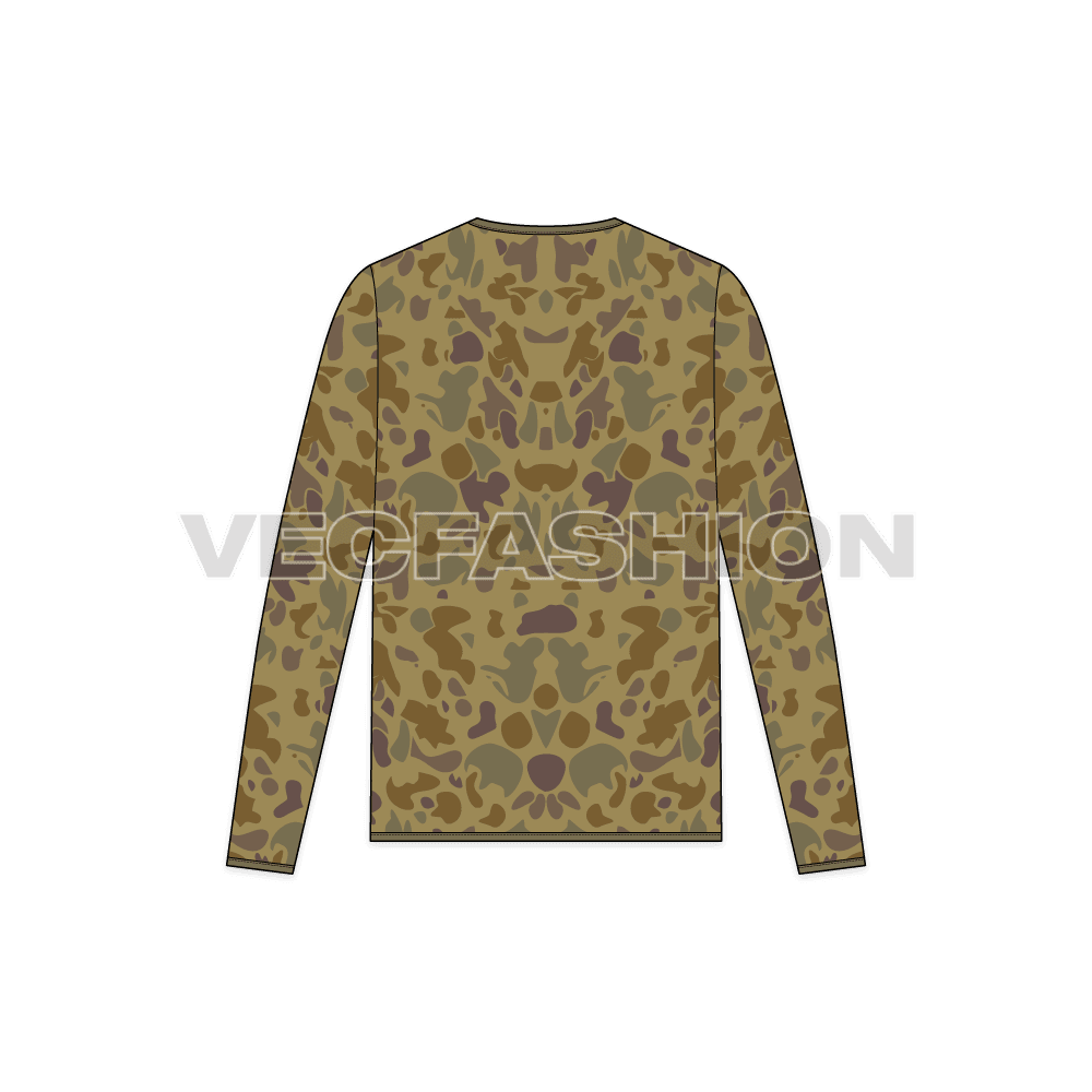 mens vector sketch for Camo Cardigan, camo, camouflage, jumper, pullover showing back view