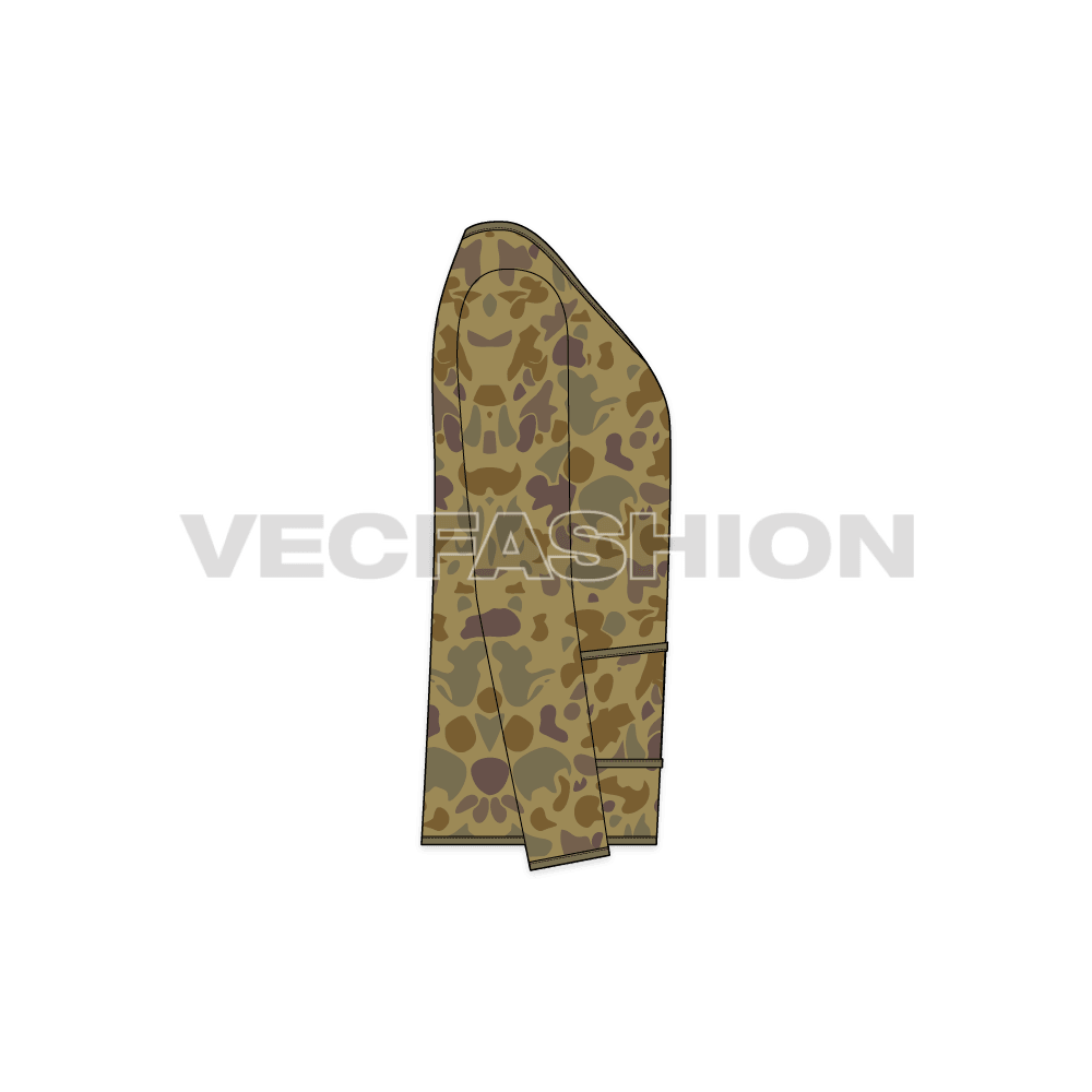 mens vector sketch for Camo Cardigan, camo, camouflage, jumper, pullover showing side view