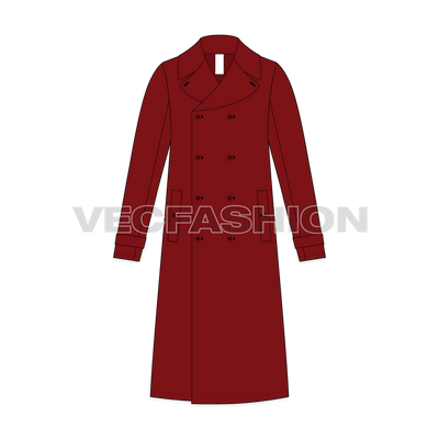 Mens Pea Coat Vector Sketch front view