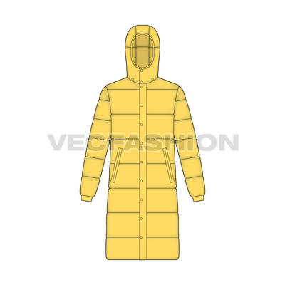 Mens Puffer Long Coat front view