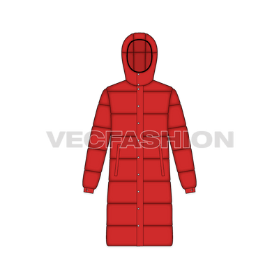 mens long puffer coat front view
