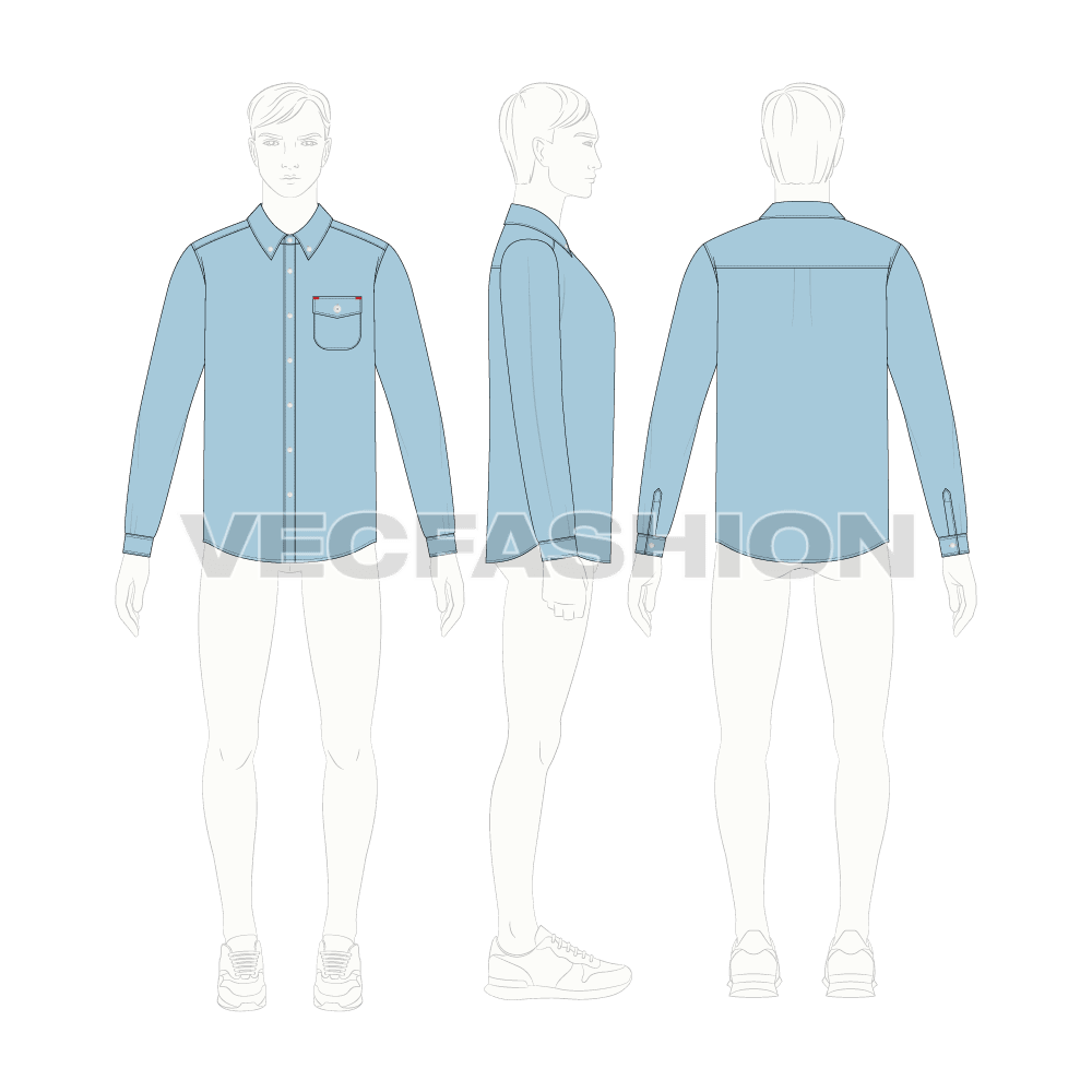 Mens Regular Fit Classic Oxford Shirt Vector Template