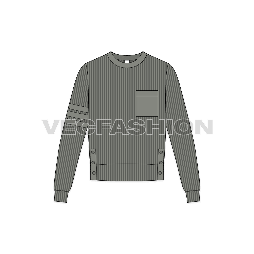 mens short body sweater fashion cad sketch, grey color, showing front view