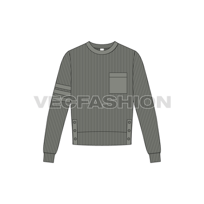 mens short body sweater fashion cad sketch, grey color, showing front view